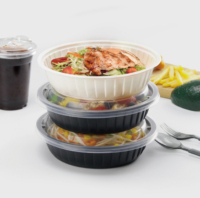 Bol de stockage jetable en plastique PP sans BPA de 24 oz avec couvercle noir/blanc, logo personnalisé, emballage alimentaire à emporter pour les fêtes