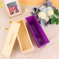 Moules en silicone rectangle de pain épaissi pour la fabrication de savon Kit de moules en silicone bricolage avec boîte en bois et moule boîte en bois avec moule