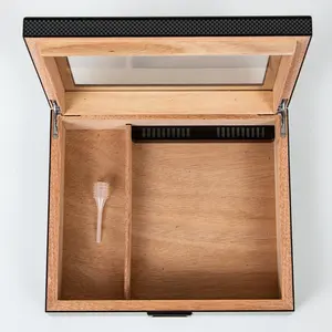Роскошная коробка для сигар, кедровый деревянный хьюмидор, подарочный набор для мужчин, ручная работа, деревянная стеклянная верхняя часть, сигарный хьюмидор для повторного увлажнения