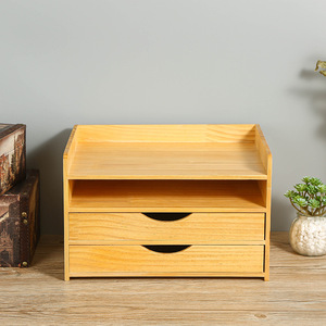 Desktop <b>Storage</b> <b>Box</b> Double Layer <b>Drawer</b> Solid Wood Natural Color With Partitions For Documents And Miscellaneous Items - Product Image 4