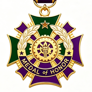 Médaille personnalisée d'honneur, médaille de récompense, médaille sportive en forme de croix, plaquée or, émail dur, ruban personnalisé, médaille commémorative d'honneur - Product Image 3