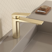 Robinet de lavabo à poignée unique en or brossé, eau chaude et froide, lavabo de salle de bain avec noyau de valve en céramique, matériau en laiton