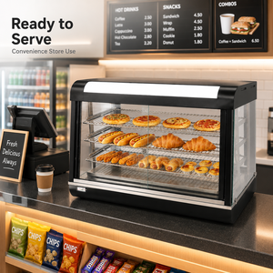 Vitrina Eléctrica Calentadora de Alimentos con Vidrio Templado y 3 Niveles para Panadería, Cafetería y Bar de Snacks - Product Image 5