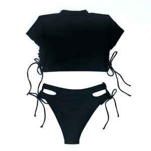 Maillot de bain <span class=keywords><strong>bikini</strong></span> personnalisé pour femmes t-shirt de style sportif couvrir maillot de bain de couleur contrastée ensemble de trois pièces <span class=keywords><strong>Bikini</strong></span> - Product Image 3