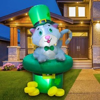 Decorazioni LED da Giardino a Forma di Gattino con Cappello Verde per San Patrizio, Giocattolo Gonfiabile a Forma di Quadrifoglio, Vendita Diretta dalla Fabbrica