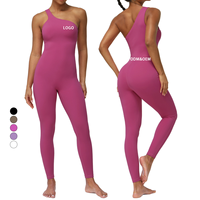 Combinaison une pièce pour femme, col en V, froncée aux fesses, asymétrique à une épaule, sans manches, pour yoga, fitness et sport, séchage rapide, respirante, en Spandex/Nylon
