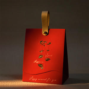 Sac en papier rectangulaire de luxe en gros avec estampage doré, pour cadeaux de mariage, bonbons, avec poignée en nœud, gaufré, pour emballage de vin, fleurs, aliments, avec logo - Product Image 3