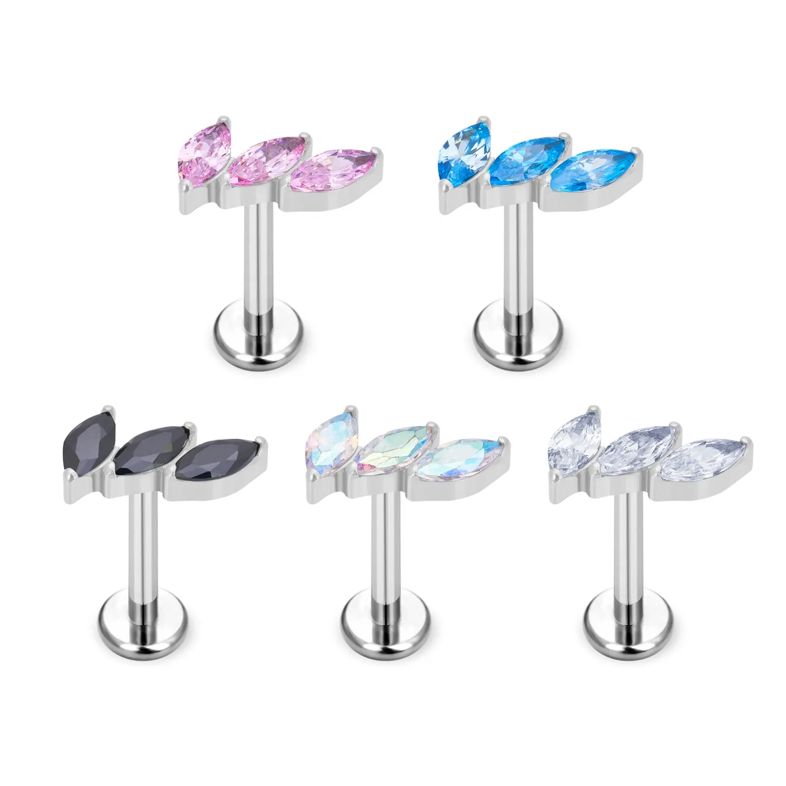 G23/ASTM F136 Titan 3 CZ Blase-Set Oberteile Ohrstöpsel bunte Kristallstein Nase Piercing heißes Labret Lippenstöpsel Piercing-Schmuck