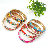 Vintage Ethnique Or Alliage Cloisonné Émail Bracelets Coloré Fleur Relief Gravé Grain Conception À La Mode Bracelets