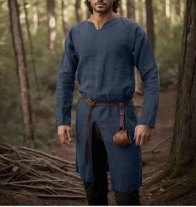 Renaissance médiévale rétro <span class=keywords><strong>lin</strong></span> <span class=keywords><strong>chemise</strong></span> hauts tunique mâle longues Robes robe Vintage vestes chevalier Pirate Cosplay Costumes - Product Image 3