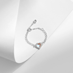 925 Silver Luminous Heart Moonstone <b>Adjustable</b> Chain <b>Ring</b> Silver Plated Open Stackable <b>Ring</b> for Women Daily Party Jewelry - Product Image 5