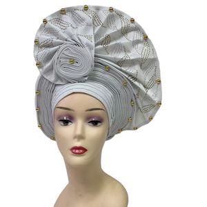 MH-1199 Pañuelo Nigeriano Auto Gele Aso Oke, Turbante Africano, Sombrero Musulmán para Mujer, Hiyab, Pañuelo para la Cabeza, Turbante con Cuentas de Piedra, Gorro Gele - Product Image 1