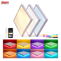 Plafonnier LED carré ultra-fin rétroéclairé RGB, 3 températures de couleur, dimmable avec télécommande, lampe moderne encastrée pour salon