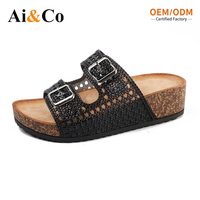 Sandales décontractées à double boucle pour femme, en PVC, avec semelle extérieure en liège soufflé, plateforme, style bohème ouvert, printemps-été
