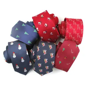 热卖定制动物印花领带真丝涤纶提花领带高品质圣诞男士红色领带