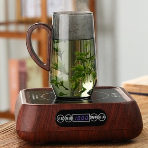 Gobelet à eau soufflé à la main grande capacité pour le bureau, en verre borosilicate transparent gris fumé, tasse à thé vert avec poignée en bois - Product Image 4