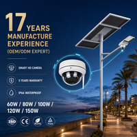 Lampadaire solaire extérieur étanche IP66 avec capteur de mouvement tout-en-un 100W 150W et caméra CCTV 4G