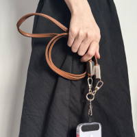 Câble USB-C vers USB-C 2-en-1 en cuir, lanière de charge portable et synchronisation rapide des données, collier tressé haut de gamme multi-appareils