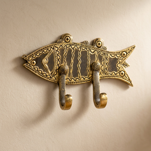 AK Brass Fish Design Antique Brass Finish Metal Wall <b>Hook</b> <b>Decorative</b> Double <b>Coat</b> Hanger Home Decor - Product Image 4
