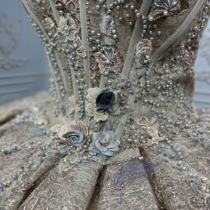 Robe de bal de fin d'année à épaules dénudées en or avec fleurs pour femmes Jancember 7334-1 - Product Image 2