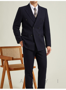 Conjunto de traje de lana barato para hombre, chaqueta de doble botonadura, pantalón frontal plano, trajes de solapa con visera para hombre - Product Image 4
