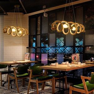 Lustre en corde de rotin doré, base d'ampoule E26, LED blanc chaud 3500K, hauteur réglable, plafonnier de salon, grand abat-jour rond - Product Image 2
