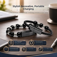 Câble de données bracelet Mala bouddhiste avec tressage en cuir et perles en alliage de zinc pour Android Type-C et transfert de données USB à charge rapide