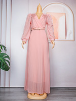 Nouvelle Robe Longue Plissée Décontractée Grande Taille en Chiffon à Col en V et Taille Cintrée de Haute Qualité 2026