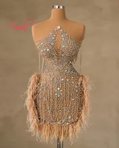 FUDA C182 Luxurious Bodycon Dress Off Shoulder Tassel Rhinestone Women Short Party Prom Dress Mini Sexy Wedding Evening Dress