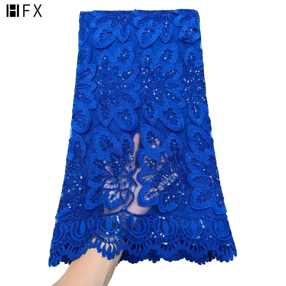 HFX 2021 High Quality African French Sequins Net Lace Fabric For Wedding Latest tulle Nigerian Lace Fabrics Sewing dress H5665