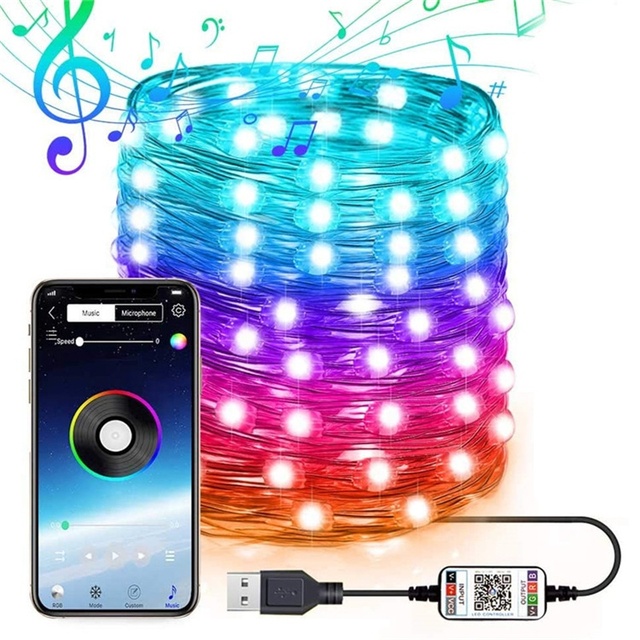 Smart RGB Bluetooth Music Sync Fairy Lights APP Control String Lights USB Power IP65 for Holiday Festival Party Christmas Decor