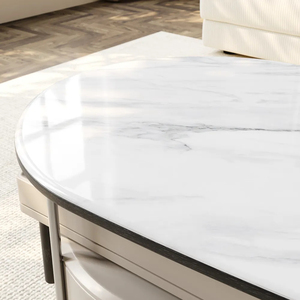 Table basse ovale moderne de 47 pouces en pierre frittée rétractable, offrant un grand espace de rangement pour les salons et les hôtels - Product Image 4