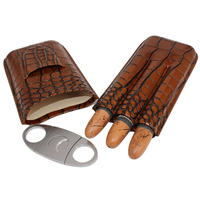 Étui à cigares en cuir à motif Crocodile OEM personnalisé avec Cutter en acier inoxydable, 3 cigares de voyage
