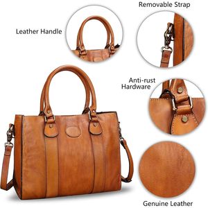 Bolso Tote de Cuero Genuino para Mujer, Estilo Vintage, con Asa Superior, Bandolera, Bolso de Hombro, Bolso Tipo Satchel Resistente - Product Image 6