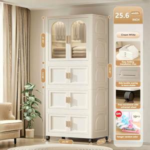 Armoires rectangulaires pliables en plastique PP de style industriel, capacité 35L, finition brillante, robustes, pour vêtements, chaussures, enfants, double armoire - Product Image 3