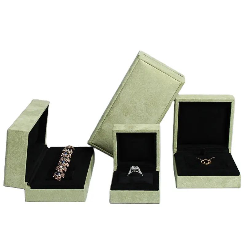 New Product!! Luxury Deer Velvet Jewelry Box Custom Logo Square Fashion Green Ring Pendant Gift Box Gift Velvet Jewelry Box