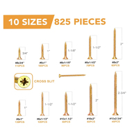 Vis à bois en acier au carbone zingué jaune, kit assorti de 825 pièces, système de mesure métrique