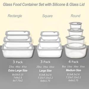 Lot de 4 récipients alimentaires en verre micro-ondables avec couvercles pour la cuisine et le camping, compatibles lave-vaisselle, écologiques, design imprimé - Product Image 3