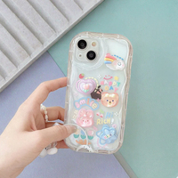 Étui de téléphone portable en TPU transparent souple de luxe avec cordon, motif ours 3D coréen mignon, pour 15 Plus