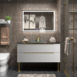 Modern Bathroom Vanity with LED Mirror Cabinet Ceramic Basin Dark Finish Floor Standing 60 In Contemporary Design - Product Image 5