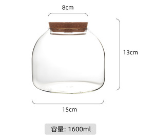 Vase en verre borosilicate transparent <span class=keywords><strong>de</strong></span> 1600 ml, terrarium hydroponique avec lumière LED colorée, <span class=keywords><strong>bouchon</strong></span> en liège pour plantes - Product Image 6