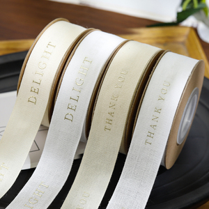 <strong>Customized</strong> 100% Cotton <strong>Ribbon</strong> Double Face Gold Foiled Logo Custom Printed Natural Cotton Brand <strong>Ribbon</strong> for Gift Wrapping - Product Image 3