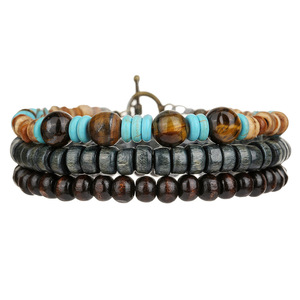 Bracciale Vintage Europeo Americano Fatto a Mano con Perline in Legno Unisex Multistrato Impilabile Set di Bracciali con Perline di Turchese Senza Placcatura Metallica - Product Image 5