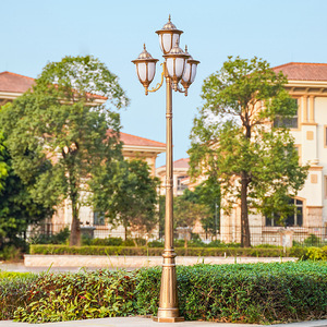 Brass Garden Lamp Post Three Glass Shades Solar Powered <b>Motion</b> <b>Sensor</b> <b>LED</b> Warm White <b>Light</b> IP54 Outdoor Fixture 3500K 5000lm - Product Image 5