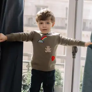 Заводской заказ интарсии детские свитера милые Мультяшные радужные узоры жаккардовые детские вязаные шерстяные трикотажные пуловеры