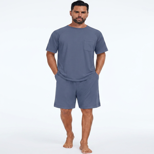 Conjunto de Camiseta de Manga Corta y Pantalones Cortos de Algodón Tejido de Color Sólido para Hombre, Talla Grande, Ropa Casual de Verano - Product Image 1