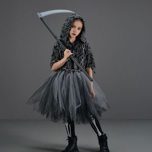 Costume d'Halloween MS pour fille, tutu, déguisement mystérieux de la mort, robe de cosplay avec faucille - Product Image 4
