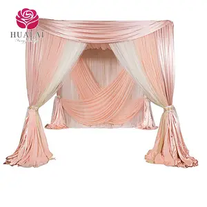 romantic theme designed pink square canopy tent drape curtain backdrop Tall stand for wedding party stage events