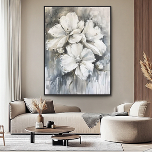 <span class=keywords><strong>Peinture</strong></span> Moderne Peinte à la Main, Tableaux Floraux Vintage Neutres, Décoration Intérieure, Œuvre d'Art Florale sur Toile, Tableaux et Art Mural - Product Image 3