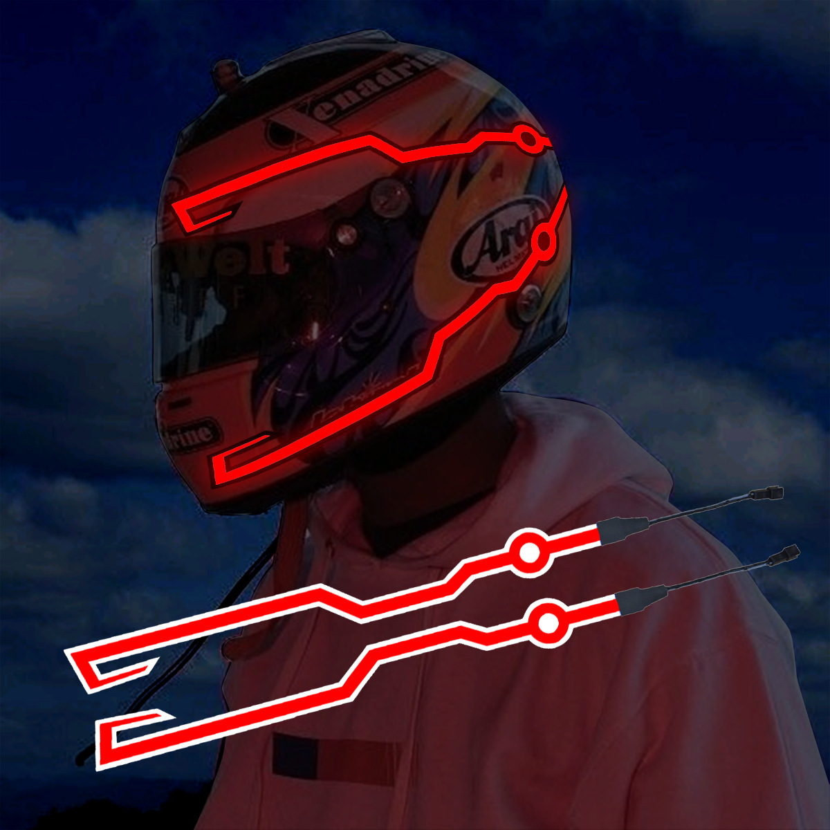 el wire motorcycle helmet Night Shift GLOWING HELMET at night ||